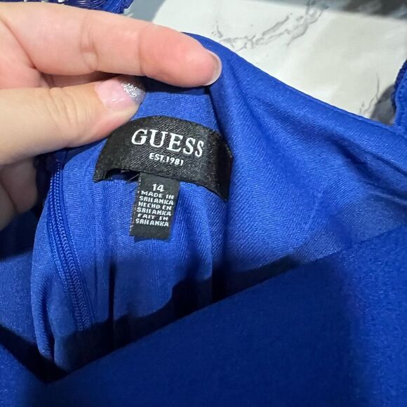 NEW GUESS Lace Sleeve Scuba Crepe Sheath Dress, Cobalt, Size 14 Long Sleeves - Picture 9 of 15